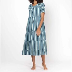 Ace & Jig Noah Striped Midi Tie Dress Cottage Core Praire Blue NWT Large